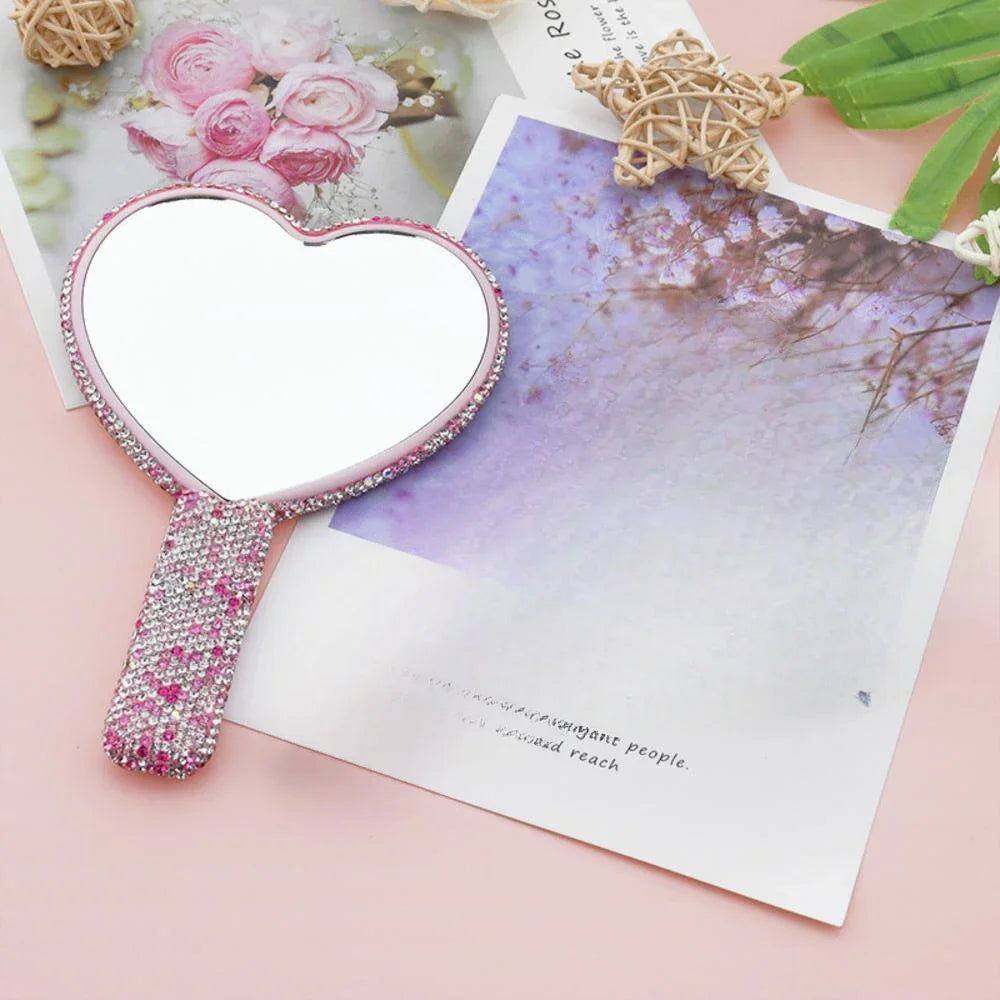 Crystal Handheld Makeup Heart Mirror