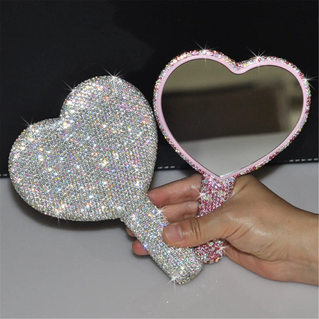 Crystal Handheld Makeup Heart Mirror