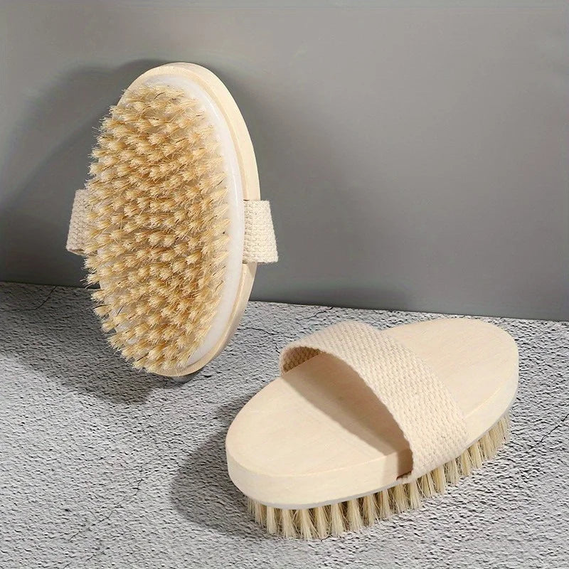 Natural Wooden Bristle Body Brush - Soft Wet Dry Massager for Deep Cleansing and Exfoliation Massage brush  bath brush