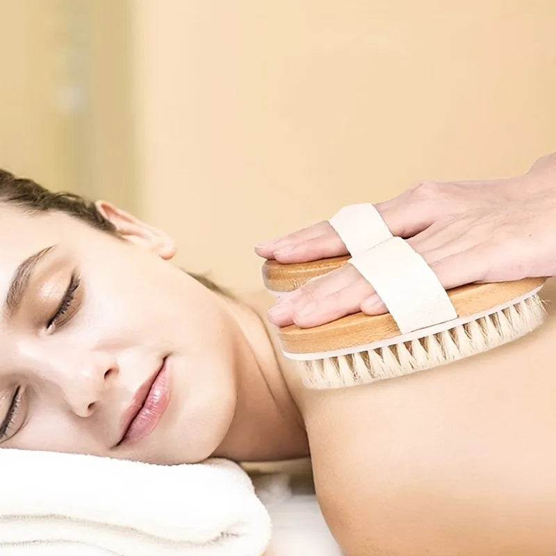 Natural Wooden Bristle Body Brush - Soft Wet Dry Massager for Deep Cleansing and Exfoliation Massage brush  bath brush